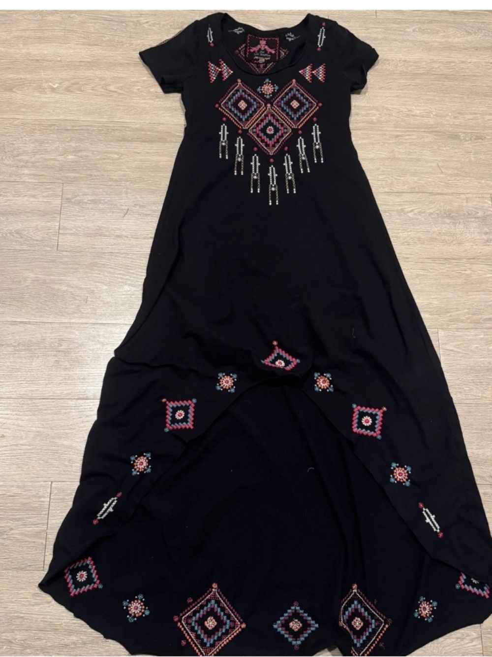 Johnny Was Black Embroidered High-Low Maxi Dress